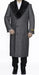 Men's Grey Herringbone Tweed Long Overcoat with Black Faux Fur Collar, Classic Winter Topcoat