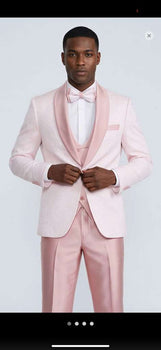 Men's Light Pink 3 Piece Tuxedo Suit Set | Shawl Lapel Formal Wedding Prom Dinner Suit in Rose Gold Color - Image 11