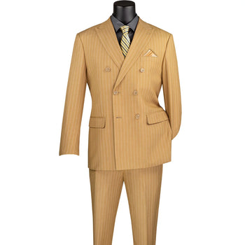 Mens Camel Tan Pinstripe Double-Breasted Suit – Bold 6-Button Modern Vintage Style - Image 6