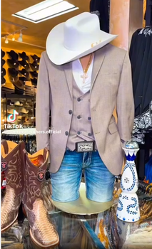 Men’s Light Grey Cowboy Blazer with Double breasted Vest – Western Two Piece Suit Pants included