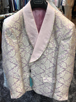 Men’s Lavender and Gold Tuxedo Embroidered Lilac Mauve Blazer – Designer Floral Pattern Wedding & Party Jacket