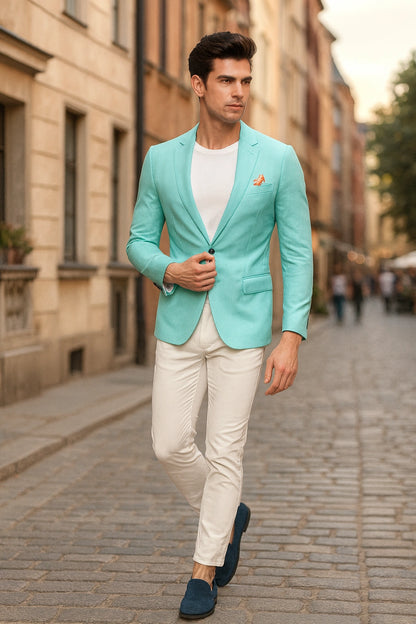 Men’s Turquoise 2 Piece Suit with Jacket and Pants, Formal Wedding Suit for Prom, Parties, Summer Events, and Special Occasions Modern Fit
