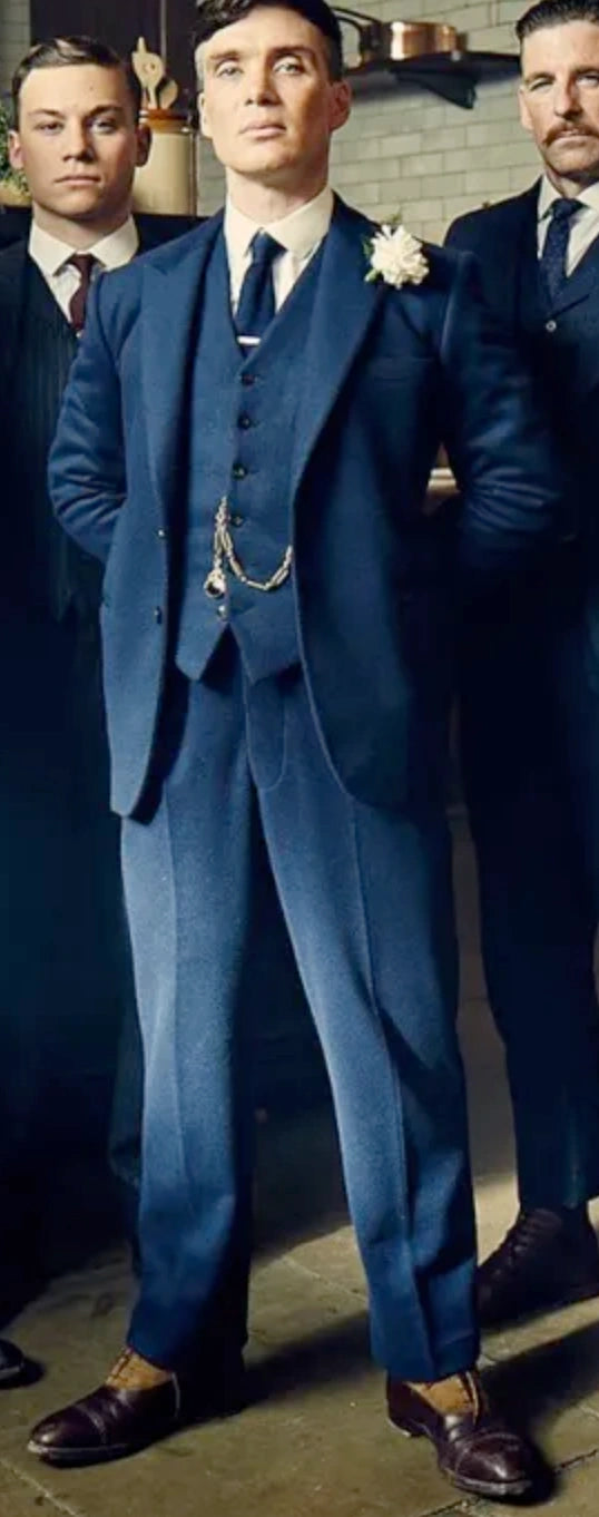 Men’s Blue 3 Piece Suit, Thomas Shelby Inspired Vintage Formal Suit Herringbone Tweed 1920s fabric Modern Fit