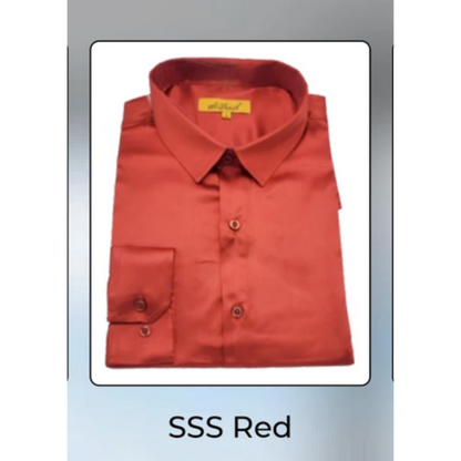 Men’s Red Satin Dress Shirt – Luxury Long Sleeve Formal Shirt for Parties, Weddings, and Business Wear