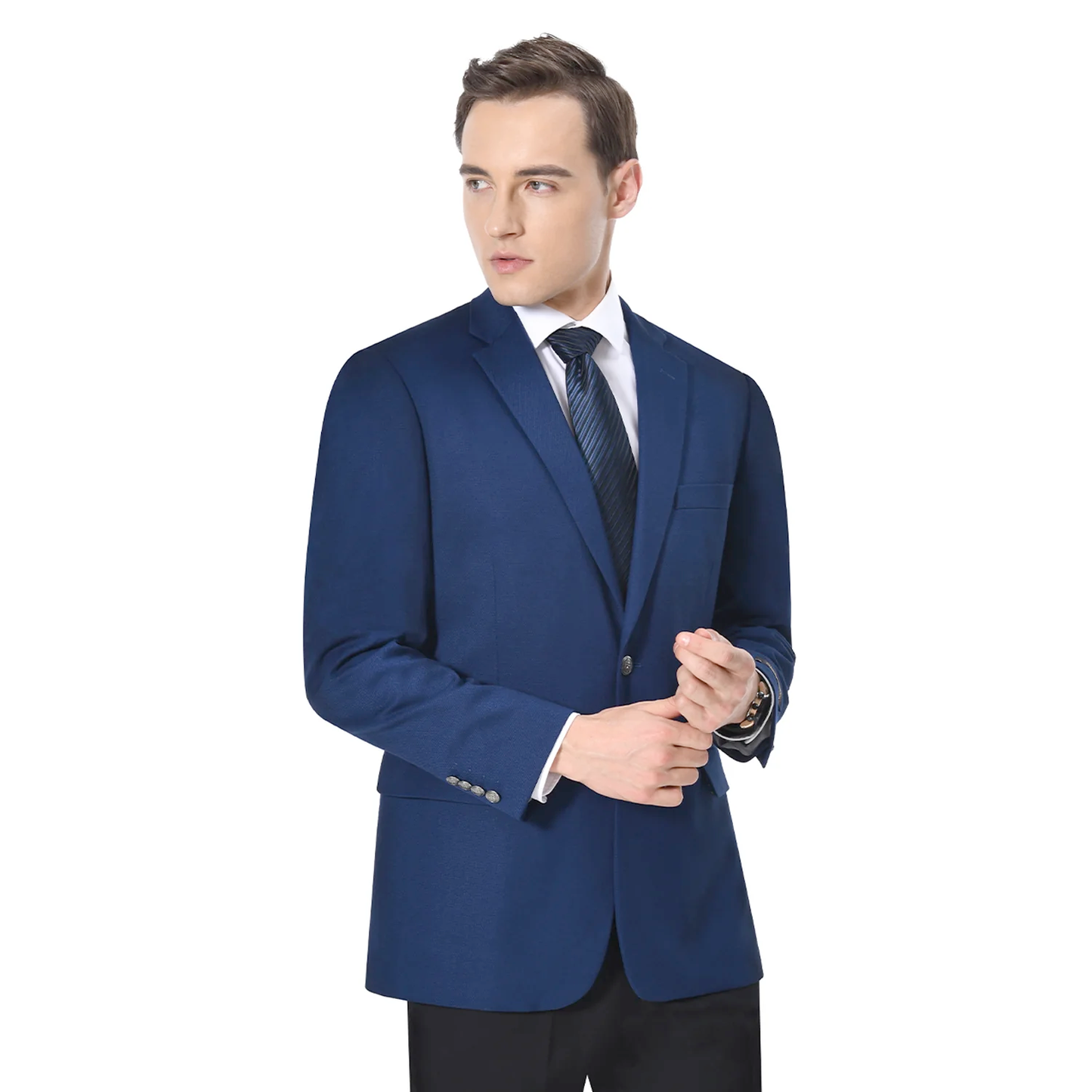 Men’s Sapphire Indigo Cobalt Blue Blazer with Gold Buttons – Classic Single Breasted Formal Business Jacket for Office, Wedding