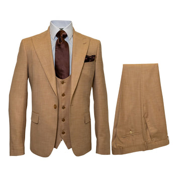 Men's Tan Three-Piece Suit with Vest – Classic Tailored Fit  in camel khaki Bronze color By Rossiman - Image 10