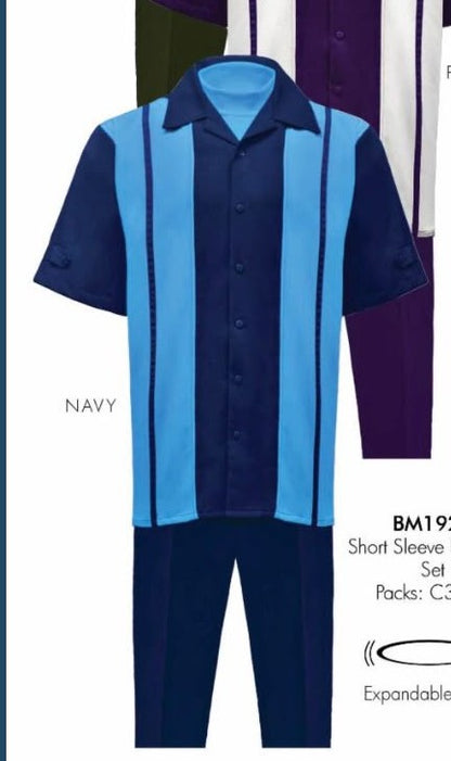 Men’s Navy and Sky Blue Walking Suit – 2-Piece Short Sleeve Casual Leisure Outfit