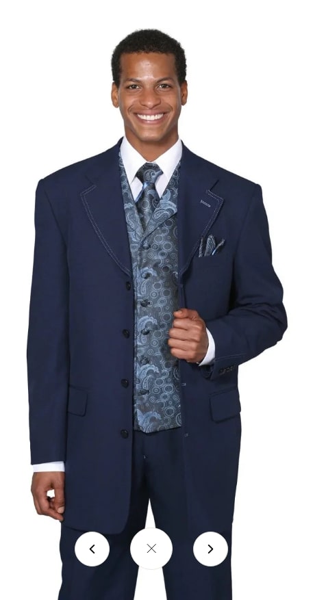 Mens 1920s Navy Blue Zoot Suit – Vintage Gangster 3-Piece Long Jacket Suit Classic Fit Pleated Pants - Image 8