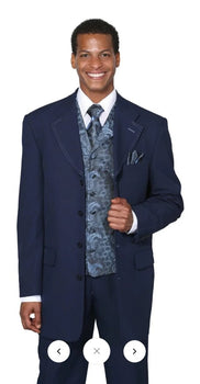 Mens 1920s Navy Blue Zoot Suit – Vintage Gangster 3-Piece Long Jacket Suit Classic Fit Pleated Pants - Image 8