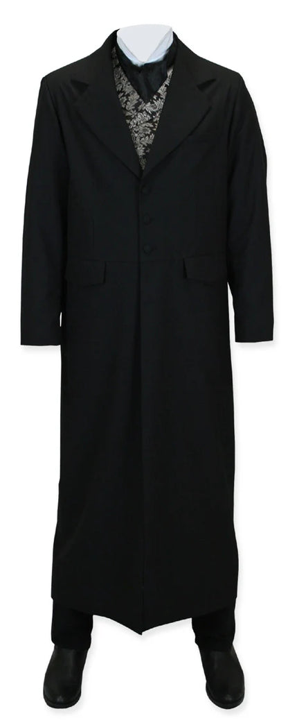 Men’s Matrix Neo Inspired Black Wool Duster Coat – Long Gothic Victorian Full Length Overcoat