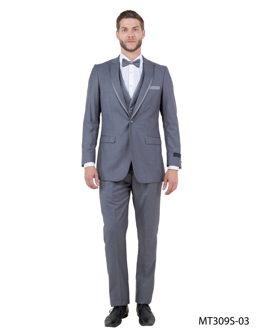 Men's Medium Grey Western 3-Piece Tuxedo Suit with Vest – Cowboy Style Formal Country Outfit