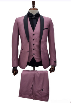 Men's Rose Pink Tuxedo Suit – Luxury Three-Piece Formal Wear with Black Satin Lapel Dusty Mauve Color - Image 7