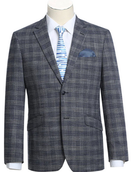 Mens Charcoal Gray with Blue Plaid Pattern Blazer Jacket – Classic Check Pattern Sport Coat for Business, Office, and Smart Casual Wear