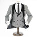 Men’s Black and White Houndstooth Tuxedo Set with Velvet Shawl Lapel | 3-Piece Formal Suit with Double-Breasted Vest