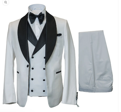 Men’s White and Black Western Wedding Tuxedo – Cowboy Style 3-Piece Traje para Boda with Double-Breasted Vest