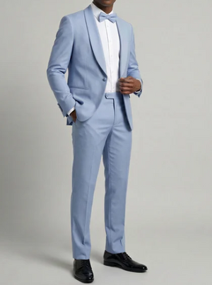 Men’s Powder Blue 3 Piece Tuxedo Suit – Light Blue Shawl Lapel Wedding Prom Suit with Vest