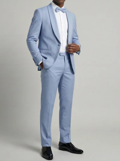 Men’s Powder Blue 3 Piece Tuxedo Suit – Light Blue Shawl Lapel Wedding Prom Suit with Vest