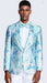 Men’s Light Blue Floral Jacquard Tuxedo Jacket with Matching Bow Tie | Formal Prom Wedding Blazer + Bowtie Turqoise Aqua Color