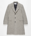 Men’s Grey Herringbone Long Overcoat – Tweed Black and White Pattern Wool Topcoat Three Qaurter