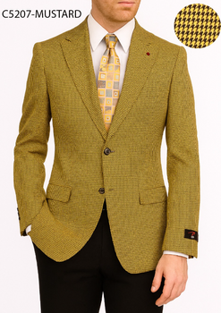 Men’s Mustard Gold Yellow Houndstooth Blazer Jacket, Check Pattern Formal Sport Coat for Weddings, Prom, Business 2 Buttons Modern Fit