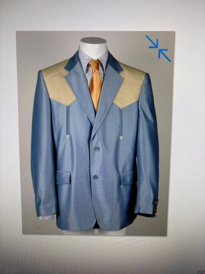 Men’s Steel - Light Blue and Bone Color Western Cowboy Blazer – Shiny Country Style Dress Jacket for Rodeo Saco De Hombre Vaquero