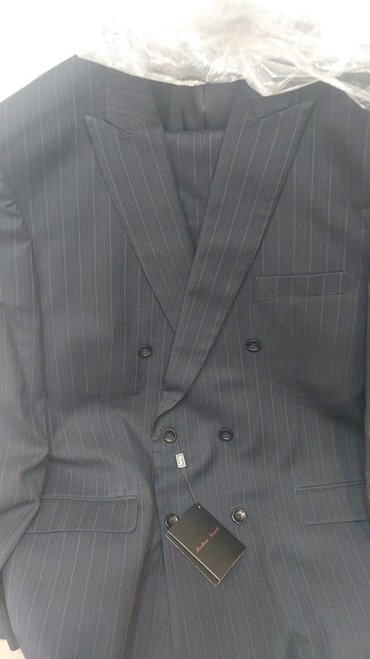 Men’s Black Pinstripe Double Breasted Suit – Classic Formal Business Suit Office and Evening Wear Modern Fit Conservative pattern