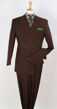 Men’s 6 on 3 Style Brown Double Breasted Suit with Wide Leg Pleated Pants, Classic Formal 2 Piece Dress Suit Set