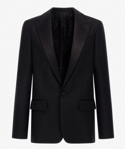 Men’s Classic Black Dinner Jacket – Satin Peak Lapel Formal Tuxedo Blazer