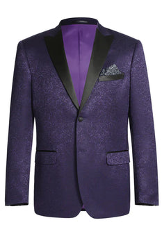Men’s Purple Paisley Tuxedo Jacket – Ultra Slim Fit Dinner Blazer with Black Satin Peak Lapel