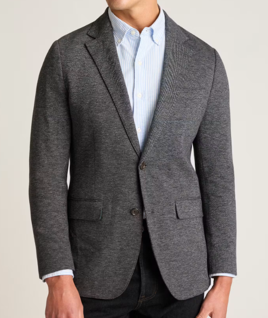 Men’s Charcoal Grey Sport Coat – Classic Two Button Notch Lapel Textured Blazer