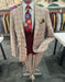 Men's Light Brown Plaid Suit with Burgundy Vest and Colorful Floral Tie – 3 Piece Set - Taupe Windowpane Pattern