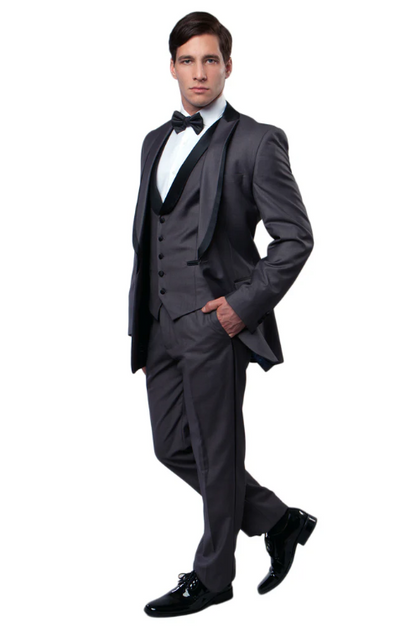 Charcoal Gray Western Tuxedo for Men | Classic Three Piece Formal Wedding and Evening Cowboy Tuxedo Suit With Trim Peak Lapel - Image 2