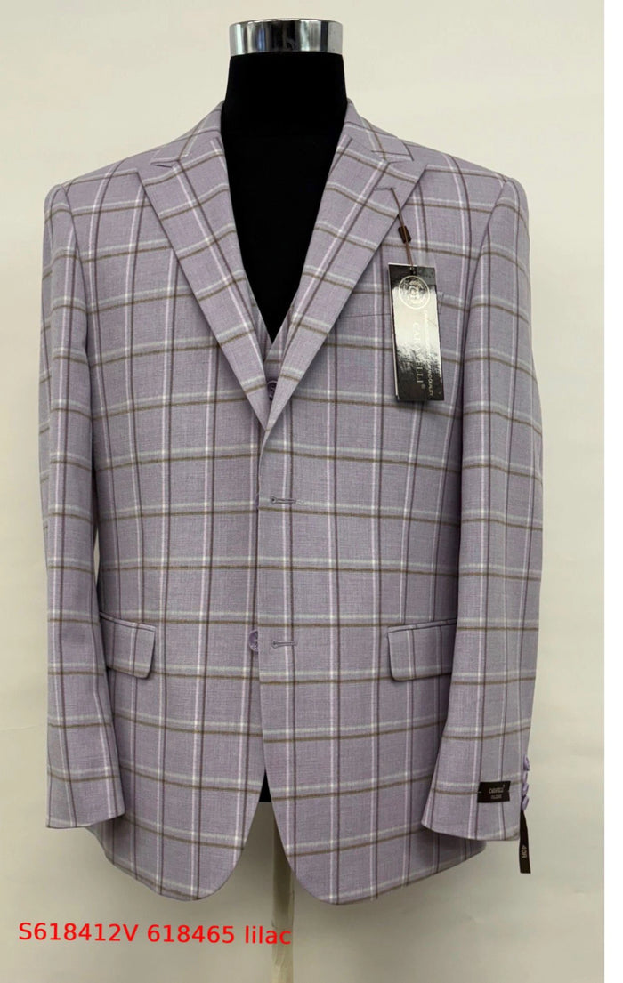 Men’s Lilac Lavender Windowpane Check 3 Piece Suit – Lilac Plaid Formal Suit with Vest for Wedding, Prom and Business Events  Modern Fit