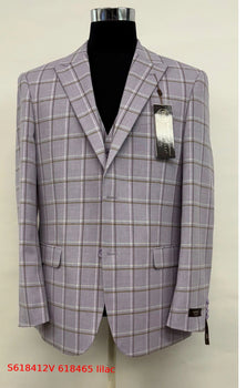 Men’s Lilac Lavender Windowpane Check 3 Piece Suit – Lilac Plaid Formal Suit with Vest for Wedding, Prom and Business Events