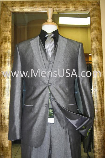 Mens Charcoal Gray Suit With Sheen -  | Shiny Texture Fabric Three Piece Wedding and Party Business - Image 2