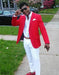 Mens Red Blazer and White Pants Set – Stylish Casual Dress Outfit For New Year Holiday and Christmas Suit
