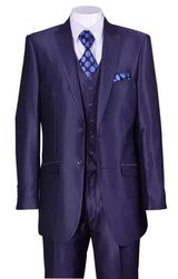 Men's Shiny Navy Blue Sateen 3-Piece Suit – Elegant Wedding, Prom Dress Suit with Matching Vest and Pants Slim Fitted