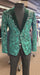 Mens Emerald Green Mardi Gras Blazer with Black Satin Lapel – Paisley Swirl Pattern Formal Party Jacket