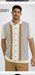 Mens Cream and Tan Striped Walking Suit Set – Casual Summer Short Sleeve Shirt and Pants Outfit for Vacation, Travel and Everyday Wear