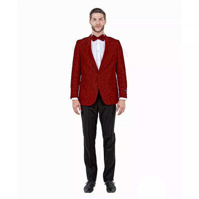 Big and Tall Men’s Burgundy Paisley Tuxedo Jacket – Satin Shawl Lapel Blazer with Bow Tie for Weddings, Proms, and Special Events - Image 7