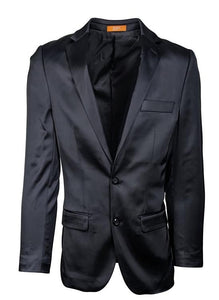 Men’s Black Satin Blazer – Classic Slim Fit Two-Button Formal Suit Jacket for Weddings, Parties, and Business Events