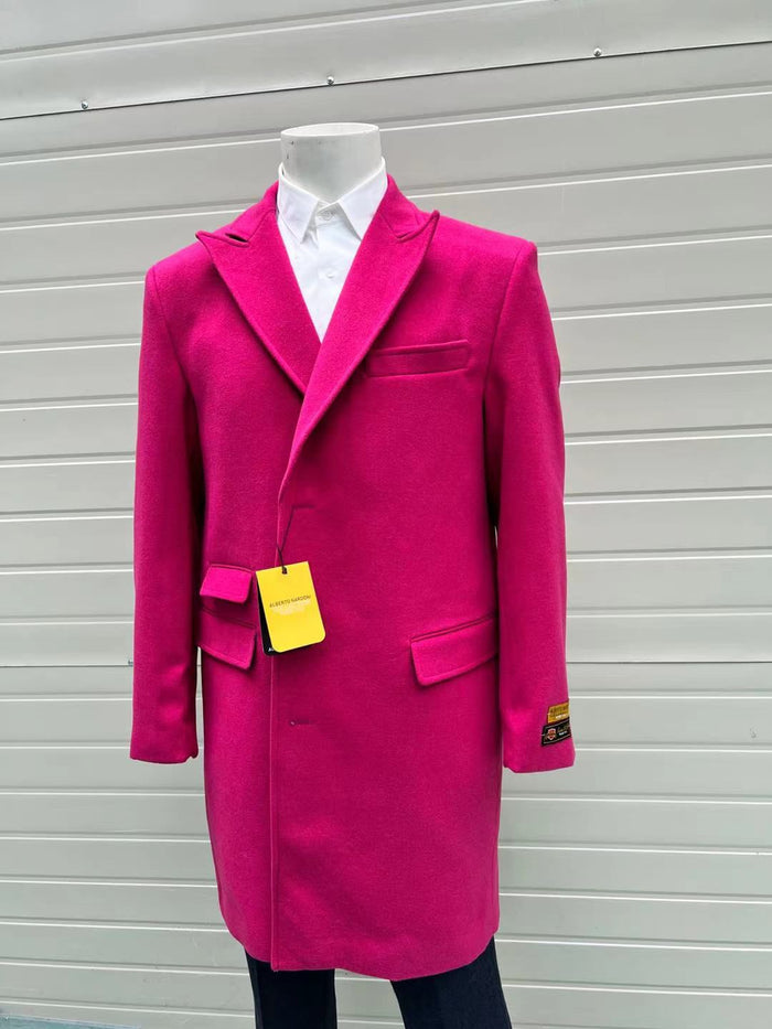 Men’s Hot Pink Wool Blend Overcoat – Topcoat Carcoat Winter Fabric