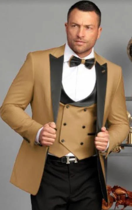 Men's Dark Camel Tan Khaki and Black Great Gatsby Tuxedo Suit – Vintage 1920s Formal Wedding, Party and Event Wear - Image 10