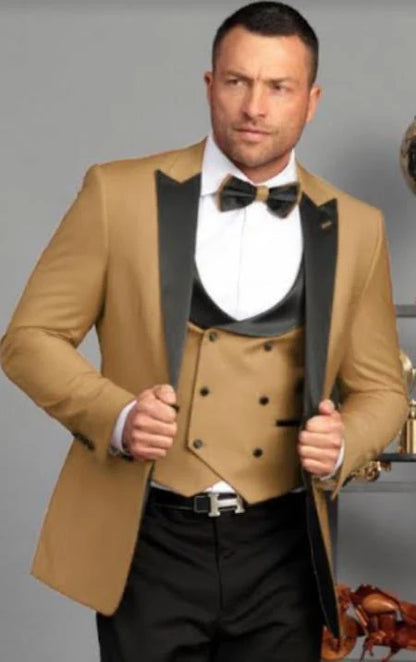 Men's Dark Camel Tan Khaki and Black Great Gatsby Tuxedo Suit – Vintage 1920s Formal Wedding, Party and Event Wear - Image 10