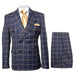 Men’s Navy and Tan Windowpane Double-Breasted Suit | Classic 2-Piece Plaid Dress Suit, Business, and Formal Events By Rossiman