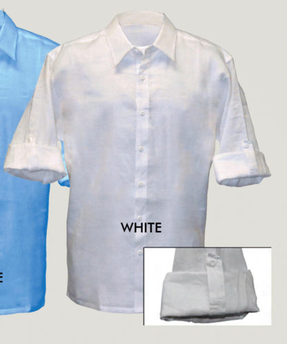Men’s White - Long Sleeve Roll-Up Casual Dress Shirt