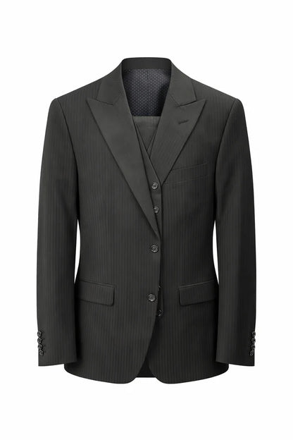 Vitali Mens Black Tone on Tone Shadow Stripe Vested Suit Set – 3 Piece Modern Fit Pinstripe Two Buttons Modern Fit