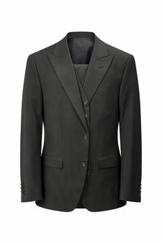 Vitali Mens Black Tone on Tone Shadow Stripe Vested Suit Set – 3 Piece Modern Fit Pinstripe Two Buttons