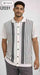 Mens White and Charcoal Gray Stripe Walking Suit Plus Matching Pants – Short Sleeve Button Shirt and Pants Casual Summer Outfit for Travel, Vacation and Everyday Wear