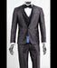 Men’s Shiny Sateen Charcoal Gray Tuxedo 3 Piece Suit with Black Shawl Lapel | Formal Wedding Prom Suit Sharkskin